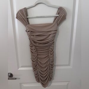 Lovers + Friends Tan Ruched Mini Dress